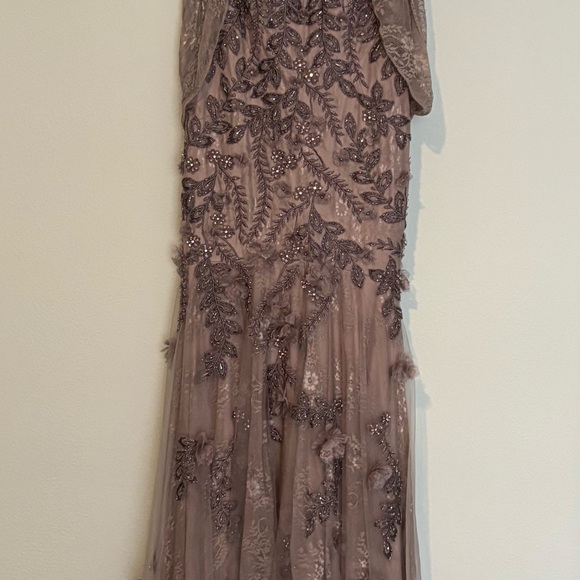 Taupe Embroidered Evening Gown Set